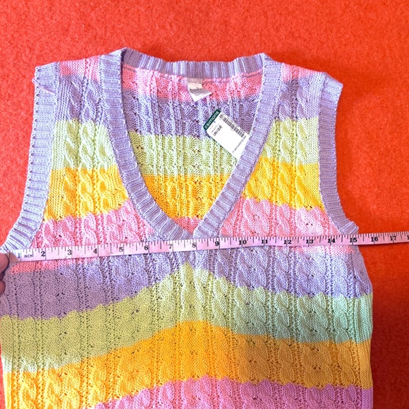 Boho pastel colourful cable knit cotton V-neck vest made in Italy NWT - Picture 4 of 7